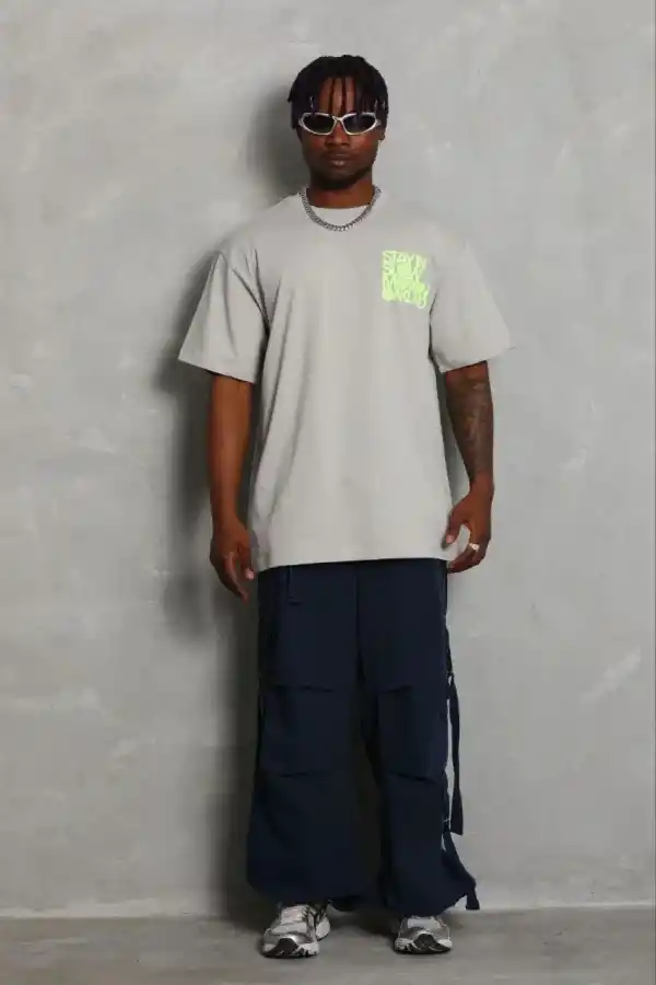 Erkek Baskılı T-Shirt Kısa Kol Bisiklet Yaka Regular Fit Tişört - Gri