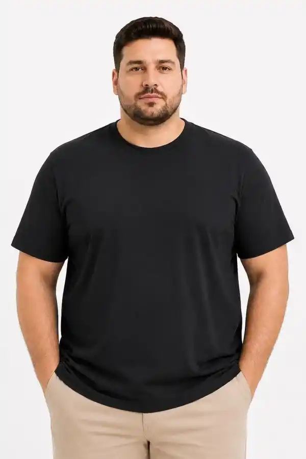 Erkek Battal Big Size Basic Tişört Bisiklet Yaka Rahat Kalıp T-Shirt - Siyah