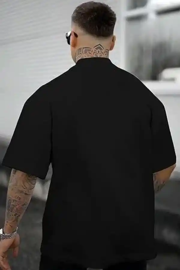 Erkek Kısa Kol Yazlık Tişört Bisiklet Yaka GÜL Baskılı T-Shirt - Siyah