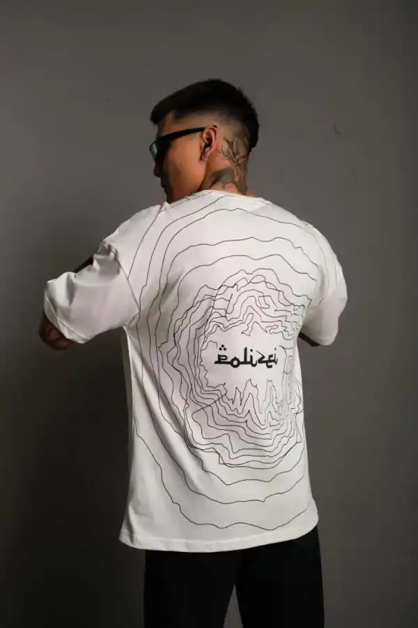 Erkek Kısa Kol Yazlık Tişört Bisiklet Yaka Baskılı Oversize T-Shirt - Beyaz