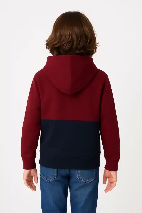 Erkek Çocuk Kapüşonlu Kanguru Cepli Parçalı SweatShirt - Renkli