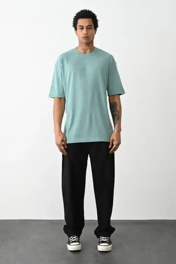 Erkek Tişört Düz Basic Penye Yazlık Bisiklet Yaka Kısa Kol T-Shirt - Mint Yeşili