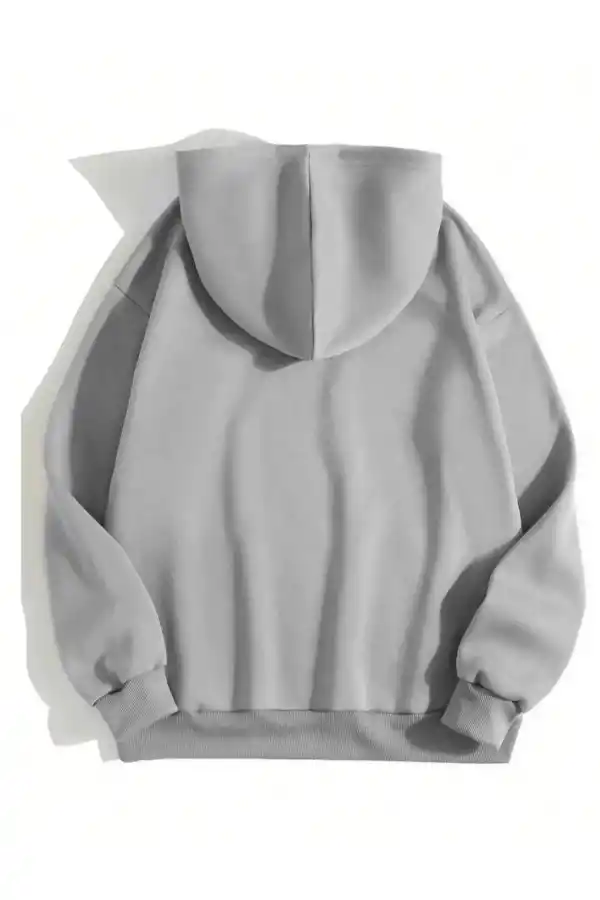 Erkek 3 İplik Pamuklu Kapüşonlu Kanguru Cepli Sweatshirt Hoodie - Boyalı Gri