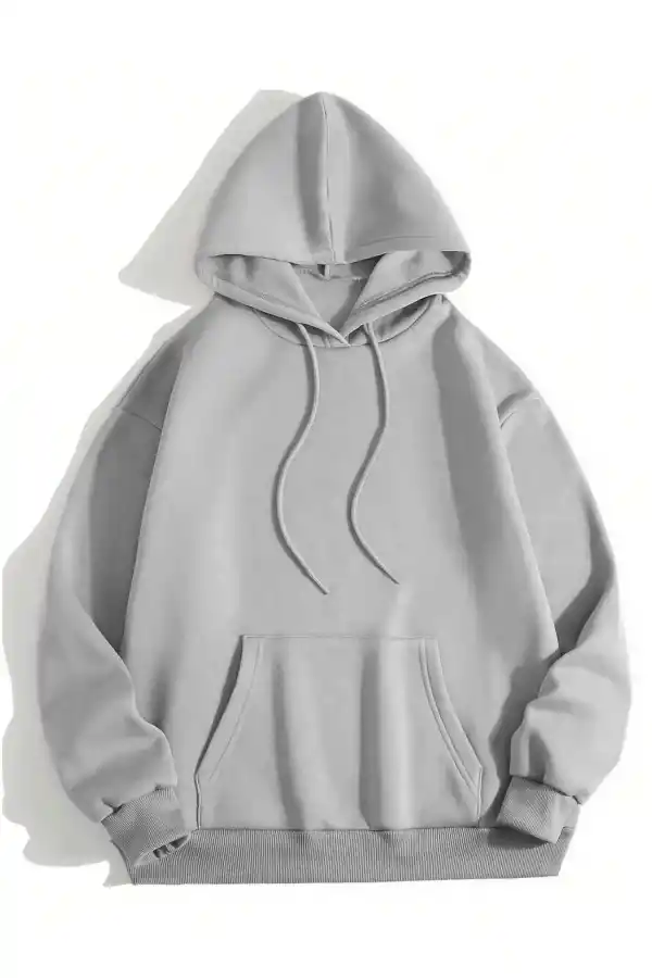 Erkek 3 İplik Pamuklu Kapüşonlu Kanguru Cepli Sweatshirt Hoodie - Boyalı Gri