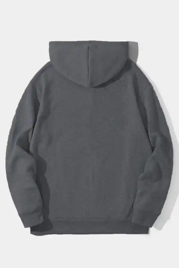 Erkek 3 İplik Pamuklu Kapüşonlu Kanguru Cepli Sweatshirt Hoodie -  Füme