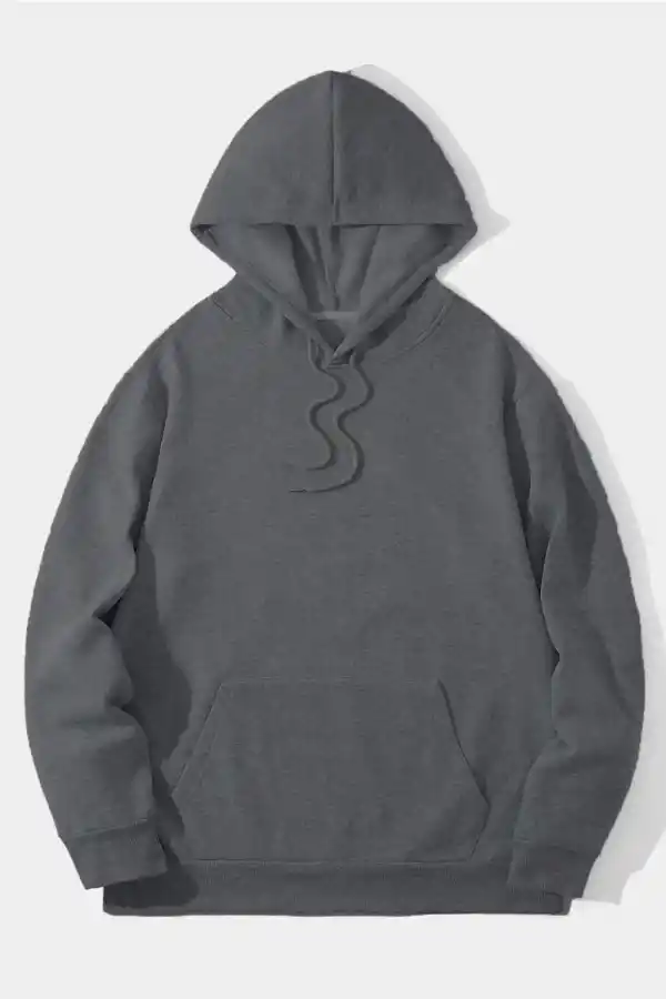Erkek 3 İplik Pamuklu Kapüşonlu Kanguru Cepli Sweatshirt Hoodie -  Füme