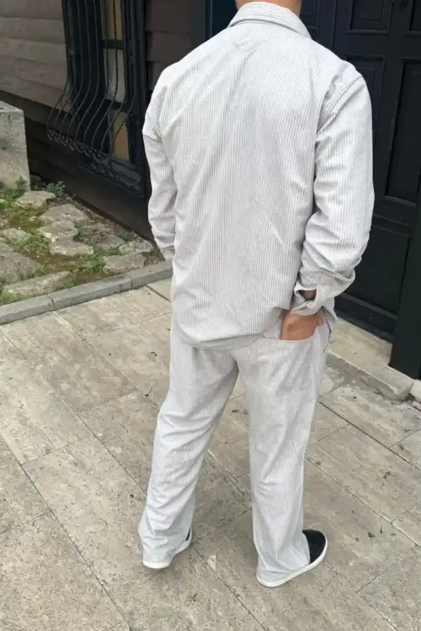 Erkek Fitilli Kadife Cepli Buggy Pantolon Oversize Rahat Kalıp - Gri