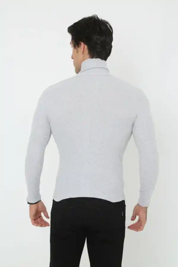 Erkek Fitilli Kaşkorse Kumaş Boğazlı Full Likralı Slimfit Body - Gri