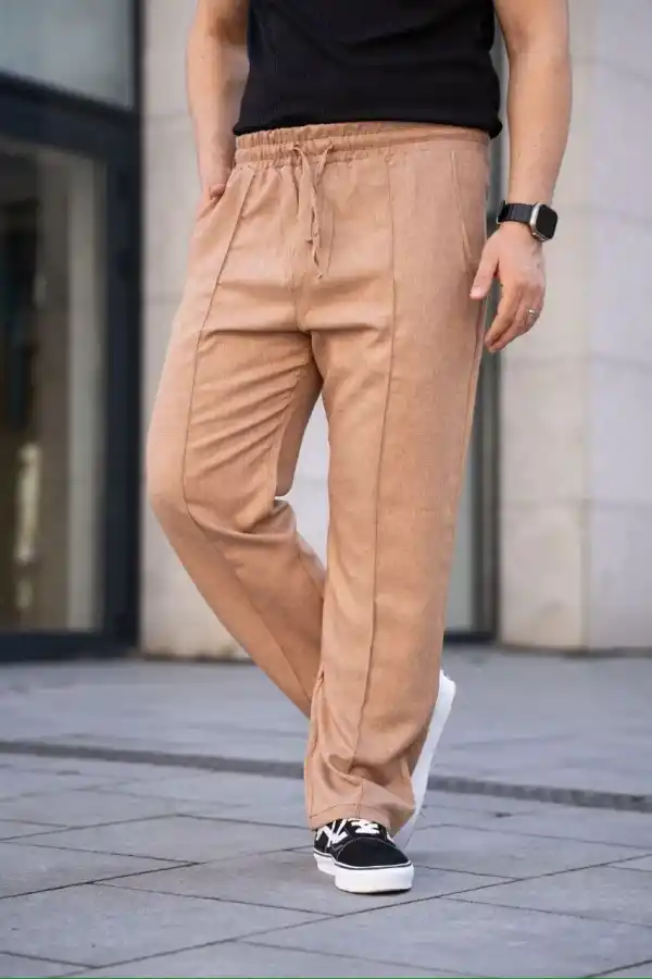 Erkek Keten Cepli Çıma Dikişli jogger Buggy Pantalon Rahat kalıp - Kahverengi