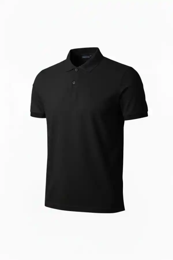 Erkek Polo Yaka Düğmeli Pike Kumaş Tişört Regular Fit Kısa Kol T-Shirt - Siyah