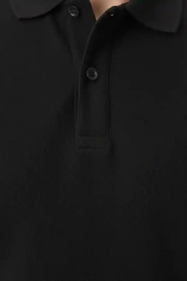 Erkek Polo Yaka Düğmeli Pike Kumaş Tişört Regular Fit Kısa Kol T-Shirt - Siyah