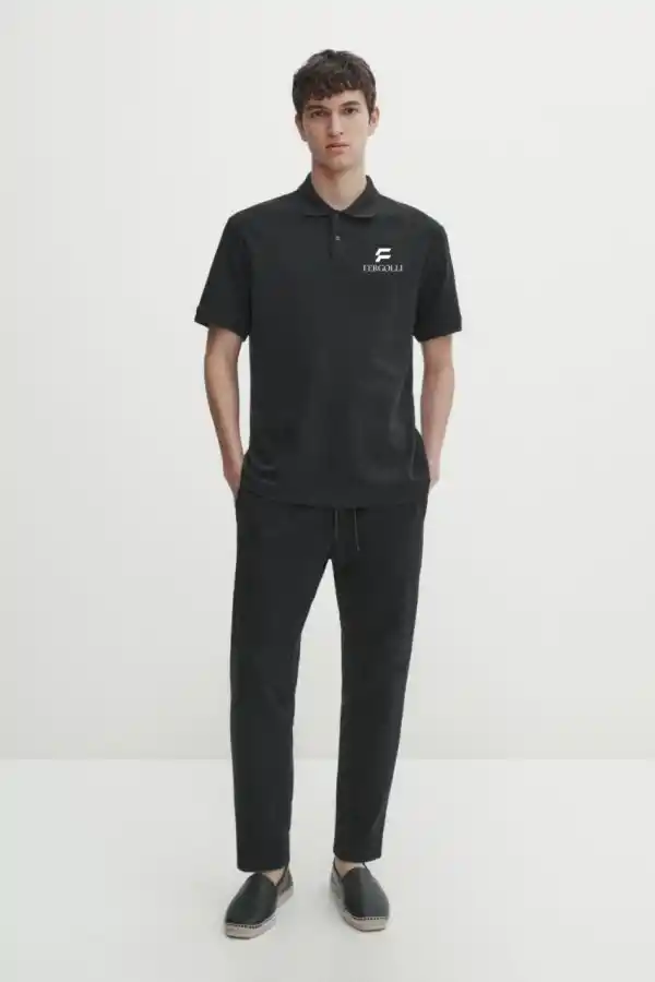 Erkek Pike Polo Yaka Tişört Düğmeli Baskılı T-Shirt - Beyaz