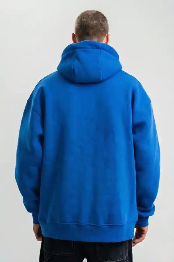 Erkek Oversize 3 İplik Pamuklu Kapüşonlu Kanguru Cepli Hoodie Sweatshirt - Saks Mavisi