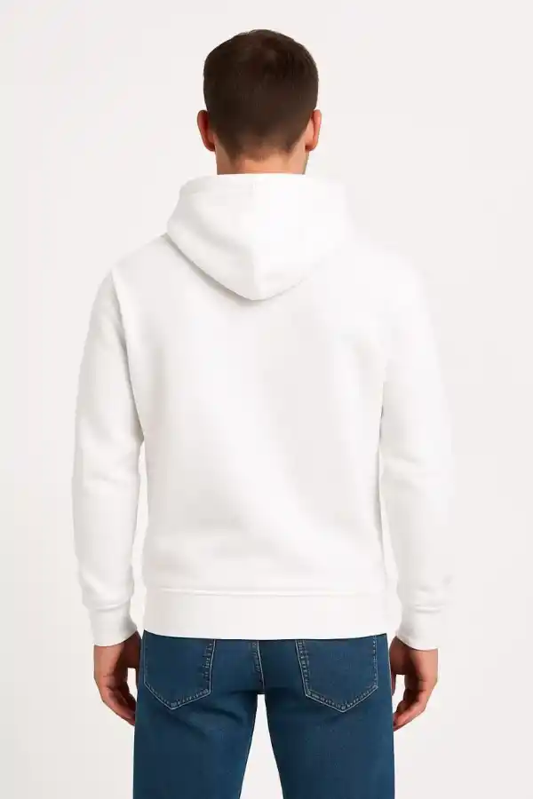 Erkek 3 İplik Pamuklu Kapüşonlu Kanguru Cepli SweatShirt hoodie - Beyaz