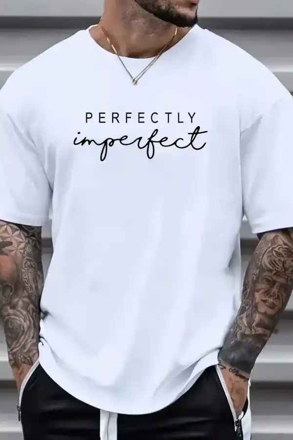 Erkek PERFECTLY Baskılı Tişört Bisiklet yaka yazlık Kısa Kol t-shirt - Beyaz