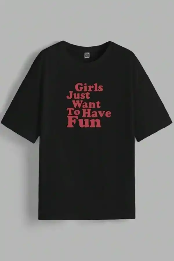 Kadın Baskılı Oversize Kısa kol T-shirt - Siyah