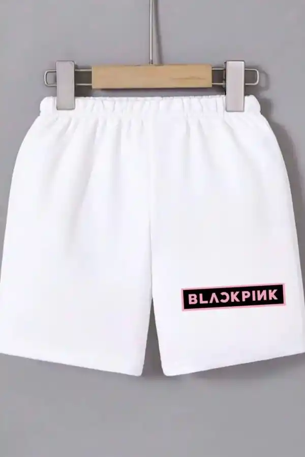 Kadın Beli Lastikli Baskılı Mini Şort - Beyaz