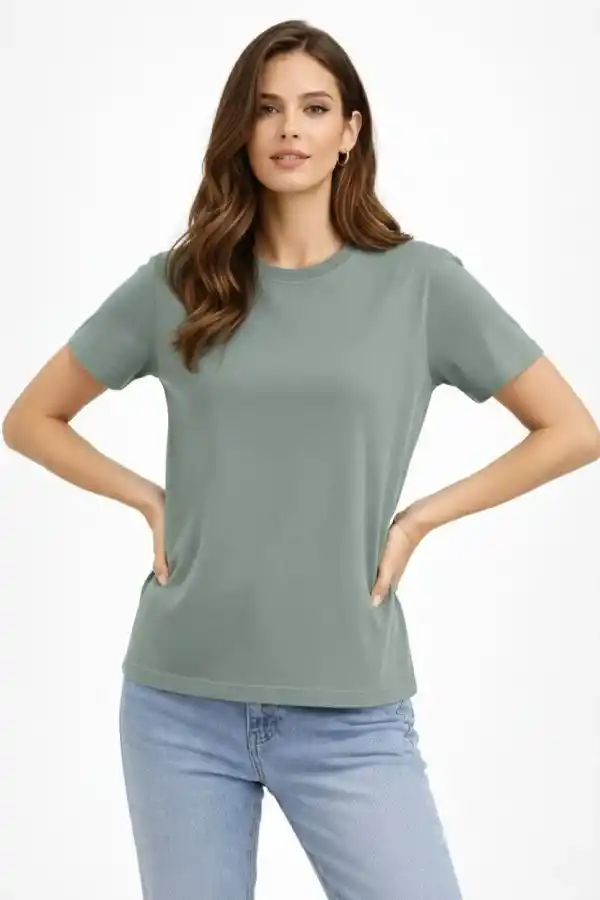 Kadın Bisiklet Yaka Yazlık Kısa kol Düz Tişört Regular Kalıp T-shirt - Mint Yeşili