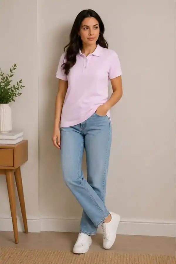 Kadın Polo Yaka Pike Kumaş Düğmeli Basic Tişört Günlük Rahat - Pembe