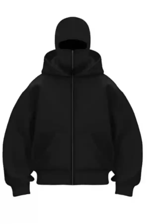 Kadın Samuray Ninja Çift Kapüşonlu Maske Detaylı 3 İplik Hoodie - Siyah