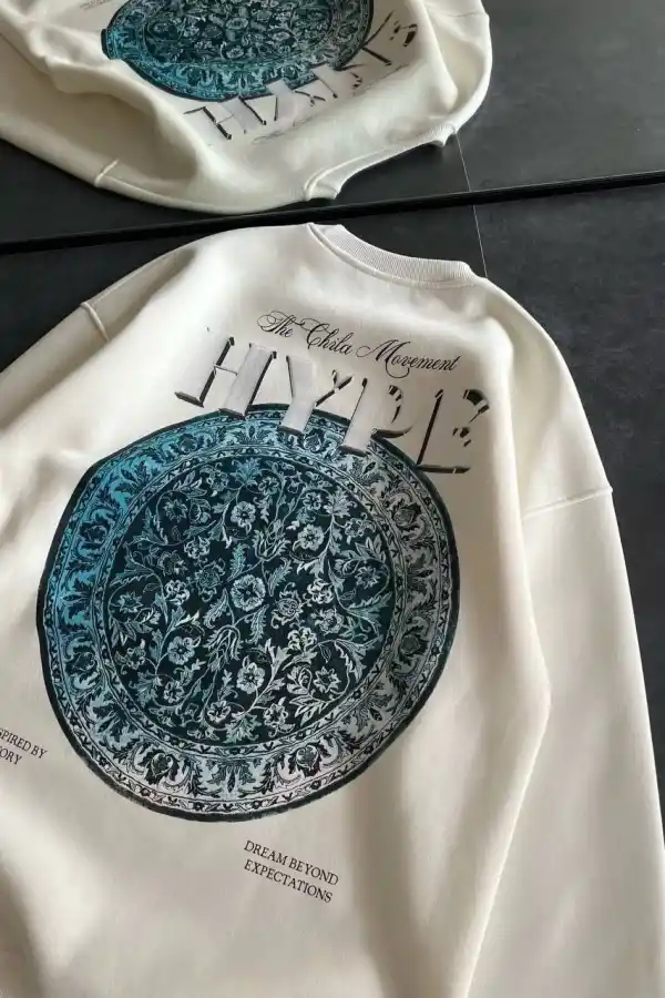 Kadın 3 İplik Pamuklu Bisiklet Yaka Baskılı SweatShirt - Beyaz