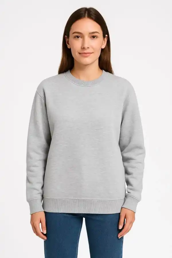 Kadın 3 İplik Pamuklu Düz Bisiklet Yaka SweatShirt - Gri