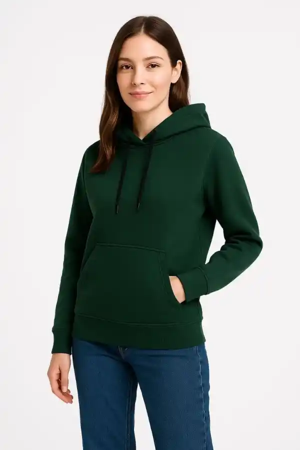 Kadın 3 İplik Pamuklu Kapüşonlu Kanguru Cepli Sweatshirt hoodie - Haki