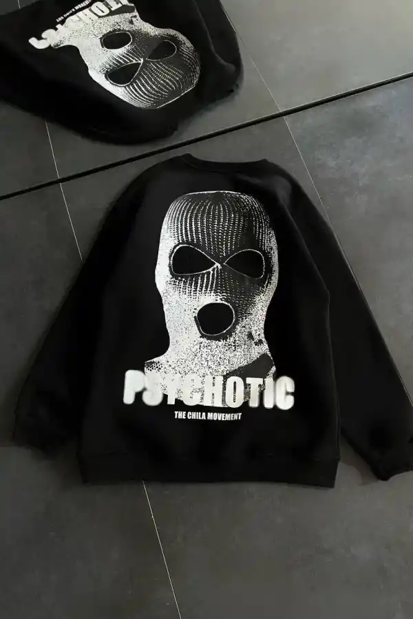 Kadın 3 iplik Kışlık Bisiklet Yaka Baskılı SweatShirt - Siyah