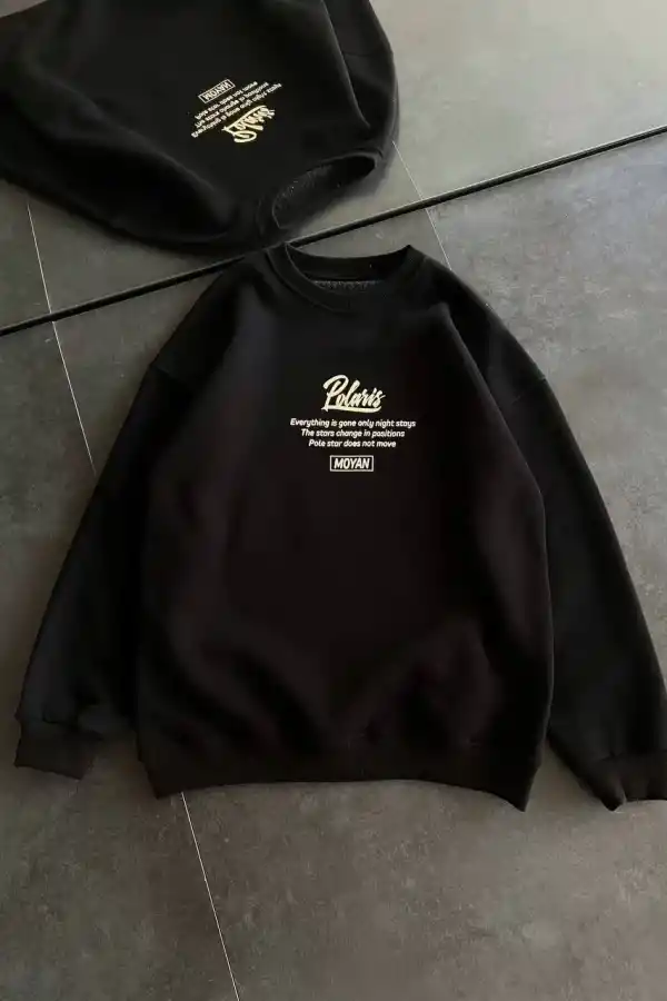 Kadın 3 iplik Pamuklu Bisiklet Yaka Baskılı SweatShirt - Siyah