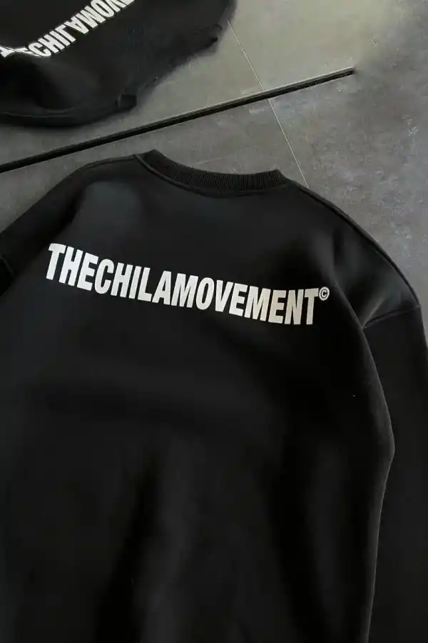 Kadın 3 iplik Kışlık pamuklu Bisiklet Yaka Oversize Baskılı SweatShirt - Siyah