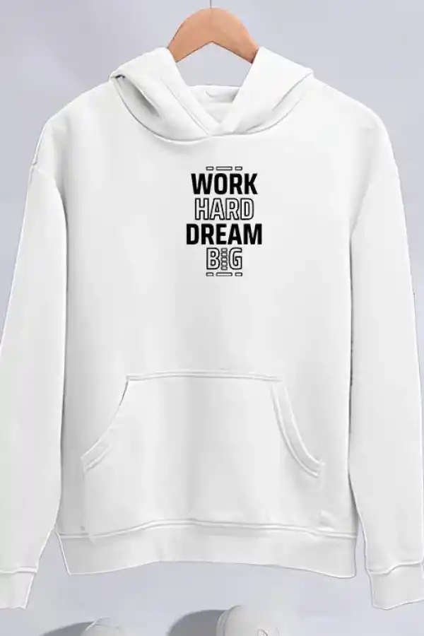 Kadın Oversize Kapüşonlu Cepli Baskılı 3 İplik Pamuklu Hoodie Sweatshirt - Beyaz
