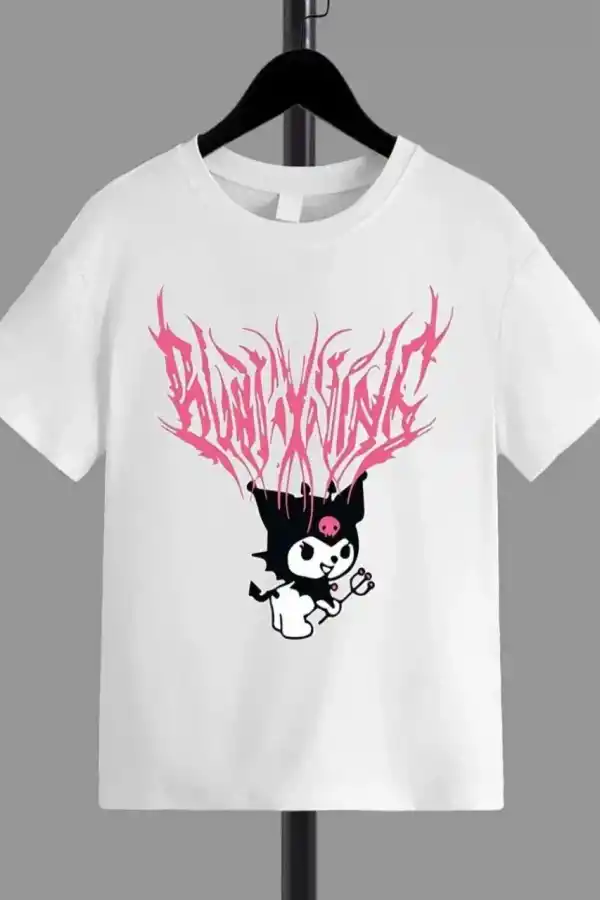 Kız Çocuk Bisiklet Yaka Baskılı T-Shirt - Beyaz