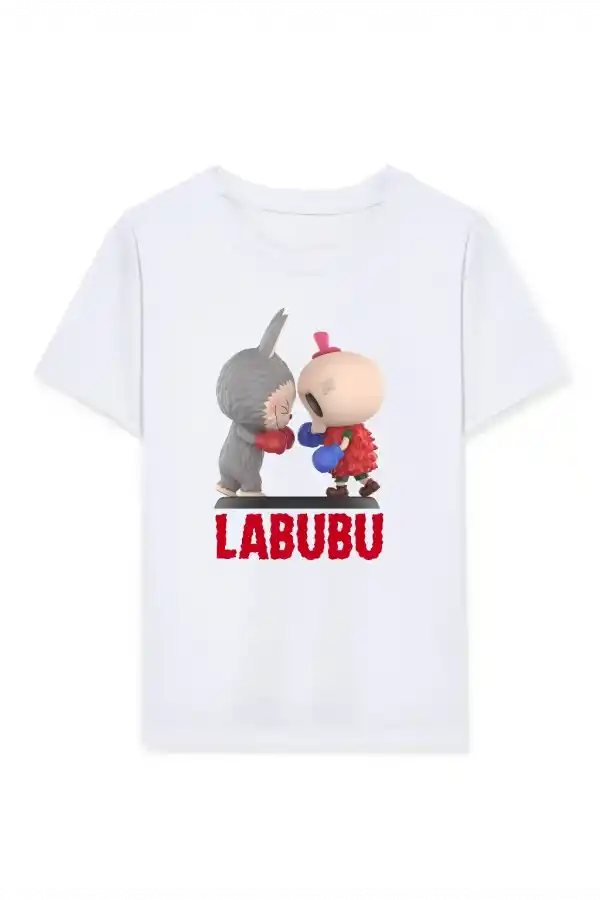 Kız Labubu Çocuk Baskılı T-Shirt - Beyaz