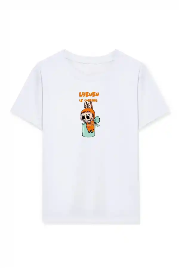 Kız Labubu Çocuk Baskılı T-Shirt - Beyaz