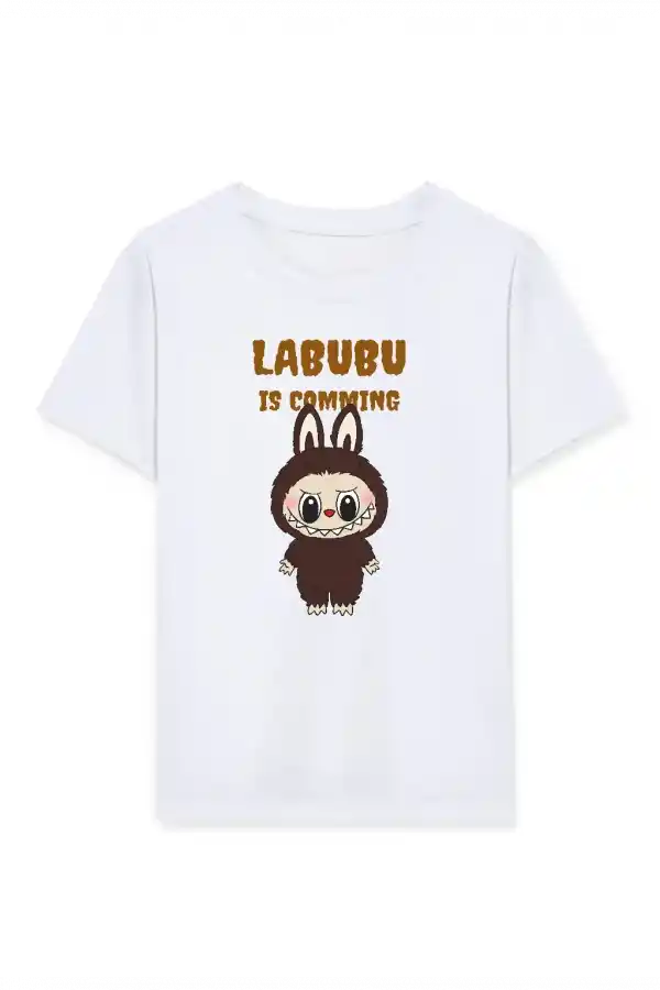 Kız Labubu Çocuk Baskılı T-Shirt - Beyaz