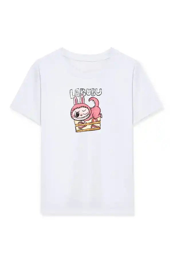 Kız Labubu Çocuk Baskılı T-Shirt - Beyaz