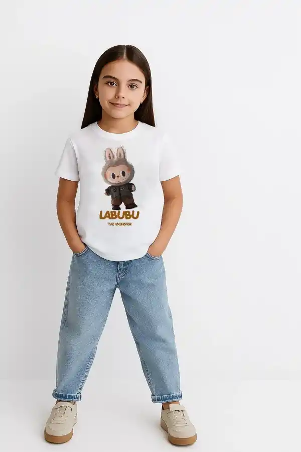 Kız Çocuk Baskılı T-Shirt - Beyaz