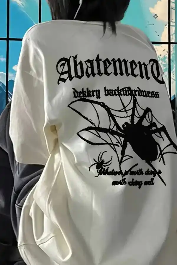Kadın Tişört Örümcek Baskılı Bisiklet Yaka T-shirt - Beyaz