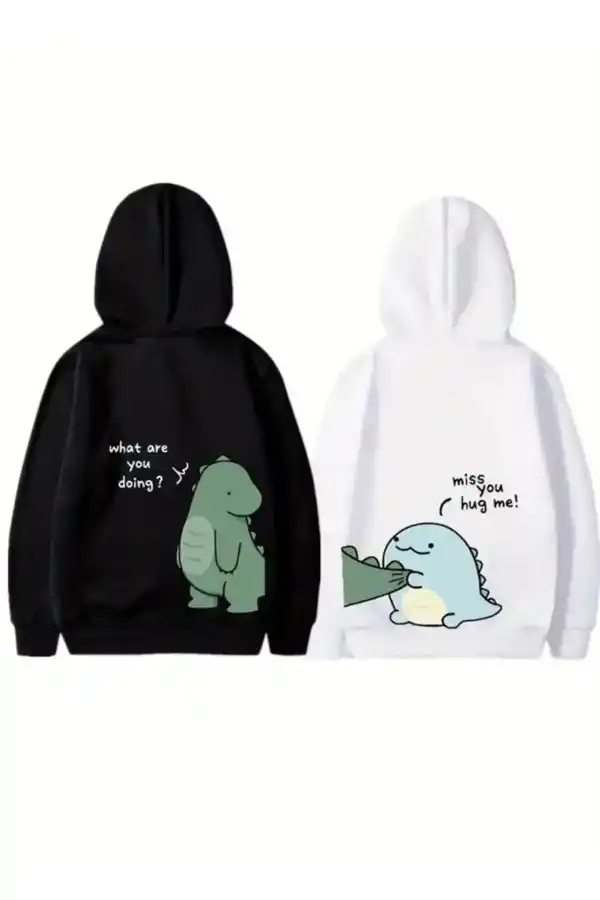 Sevgililer Günü Baskılı Oversize Kapüşonlu Sweatshirt Hoodie - Siyah