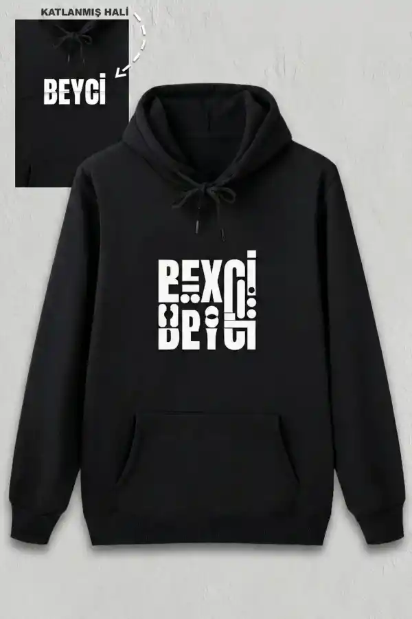 Sevgililer Günü Özel Kapüşonlu Beyci Baskılı Oversize Sweatshirt - Siyah