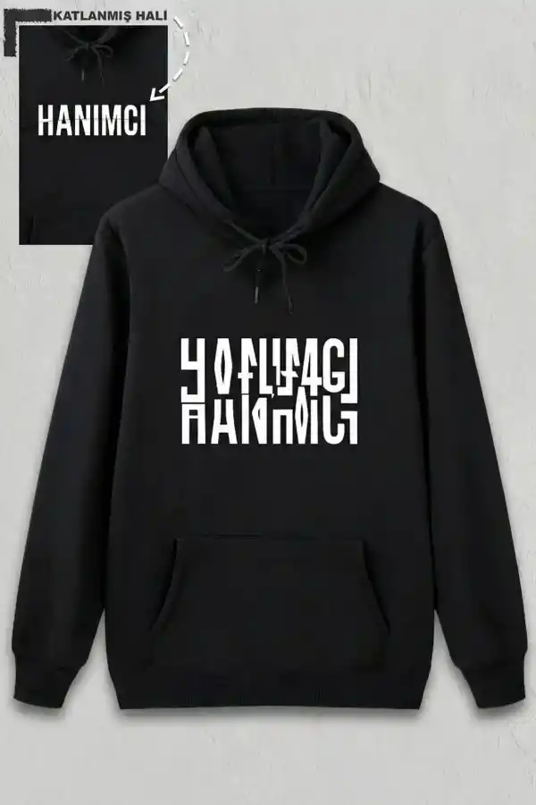 Sevgililer Günü Özel Kapüşonlu Hanımcı Baskılı Oversize Sweatshirt - Siyah