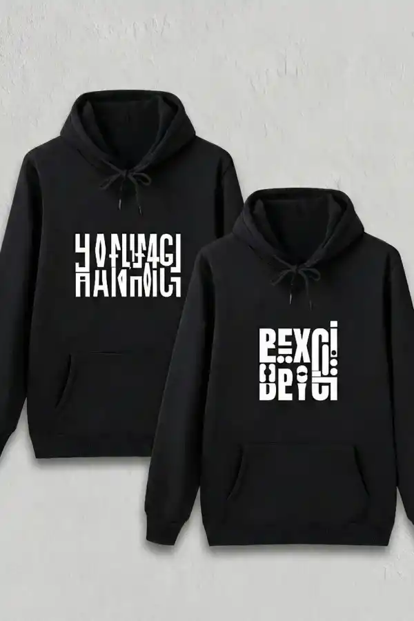 Sevgililer Günü Özel Kapüşonlu Hanımcı Baskılı Oversize Sweatshirt - Siyah