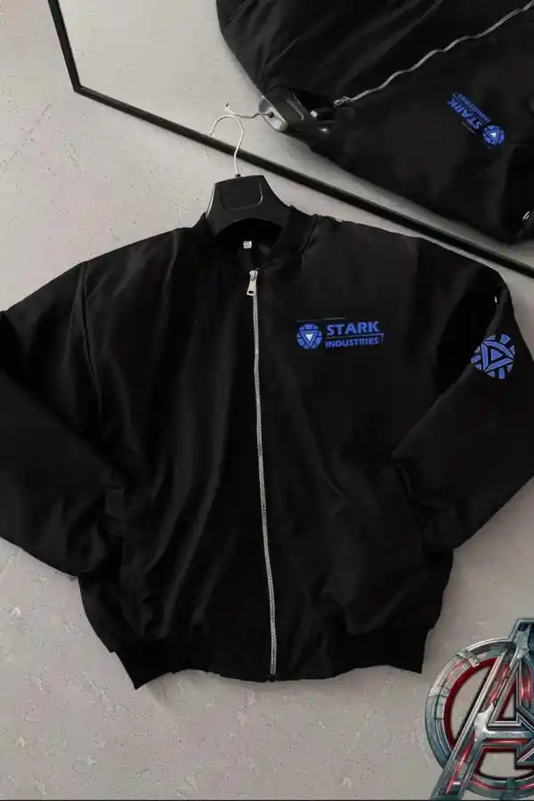 ERKEK Stark Industries Siyah Bomber Mont Fermuarlı Cepli Uzun Kollu Kapitone - Siyah