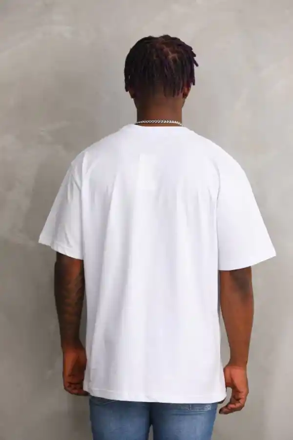 Erkek Baskılı T-Shirt Kısa Kol Bisiklet Yaka Rahat Kalıp Tişört - Beyaz