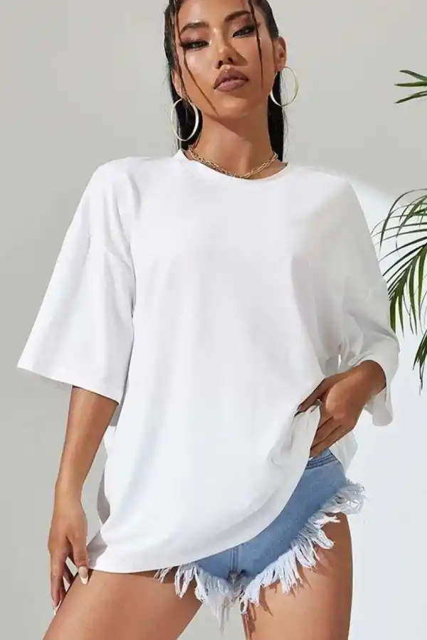 Kadın Baskılı Oversize kısa kol T-Shirt - Beyaz