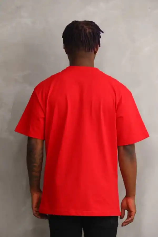 Erkek Baskılı T-Shirt Kısa Kol Bisiklet Yaka Rahat Kalıp Tişört - Kırmızı