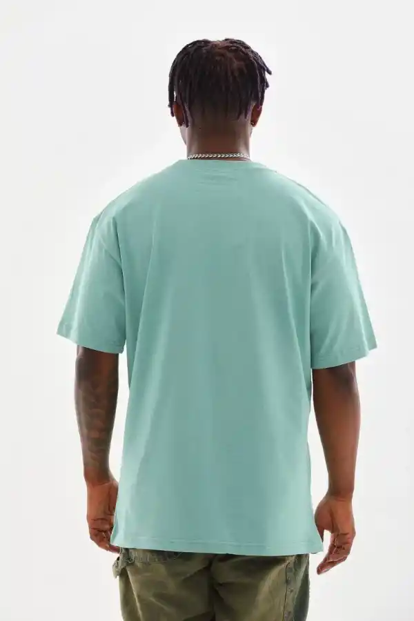Erkek Baskılı T-Shirt Kısa Kol Bisiklet Yaka Rahat Kalıp Tişört - Mint Yeşili