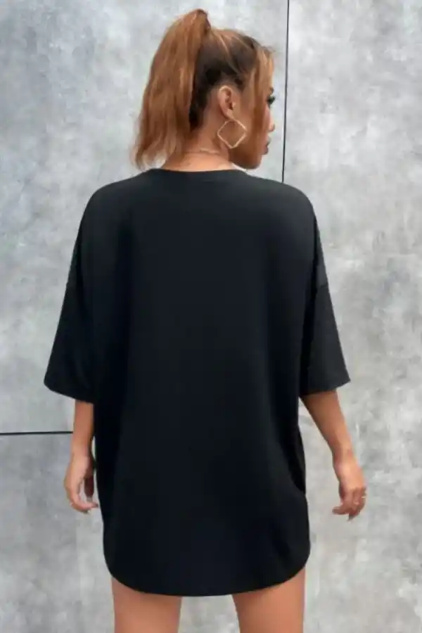 Kadın kelebek Baskılı Oversize kısa kol T-Shirt - Siyah