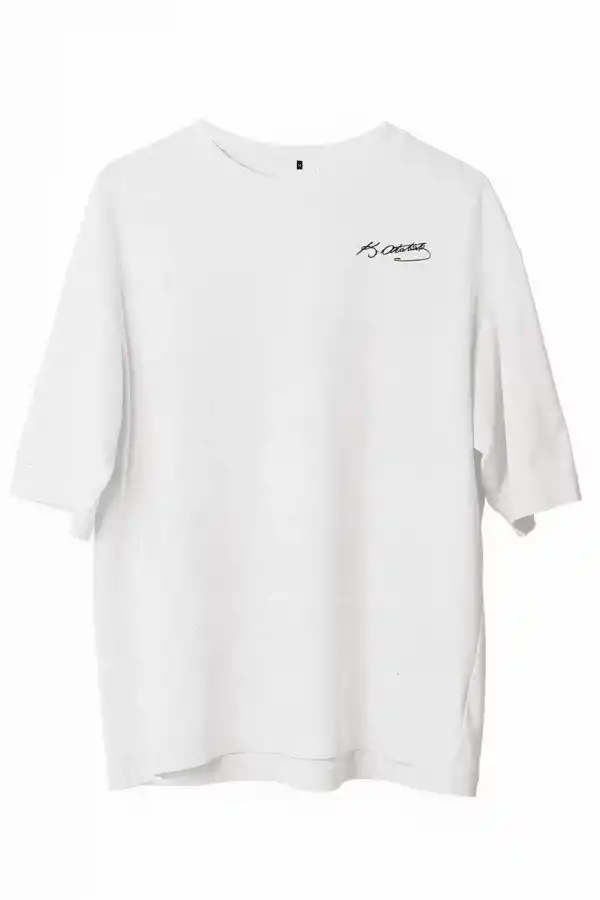 Erkek Kısa Kol Tişört Bisiklet Yaka ATATÜRK Baskılı T-Shirt -  Beyaz
