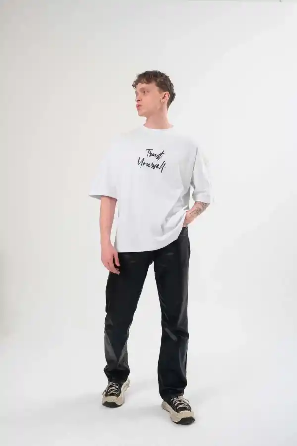 Erkek Bisiklet Yaka Baskılı Kısa kol T-Shirt - Beyaz